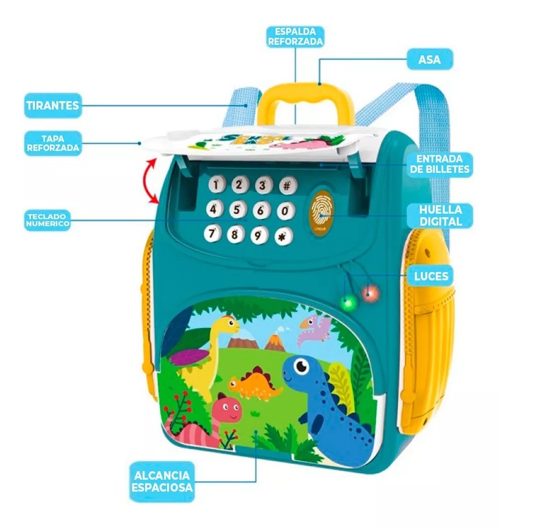 Alcancia infantil,mochila electrica caja con sensor de huella
