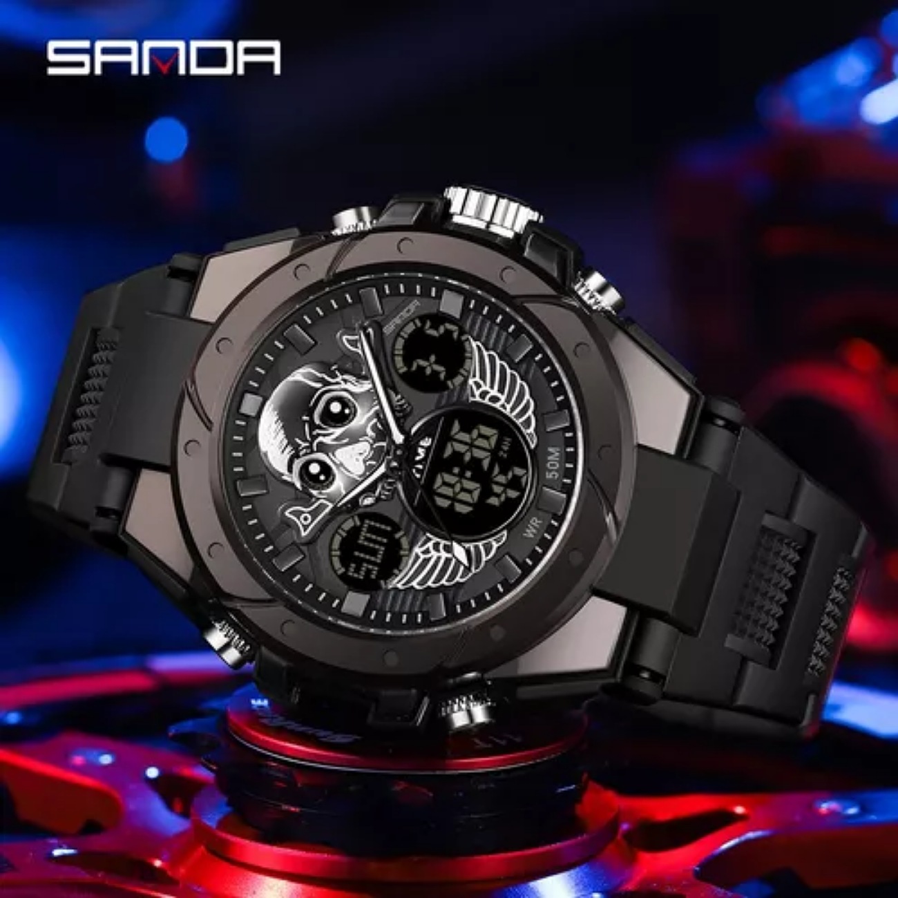 Cronógrafo Digital Impermeable Sanda Skull