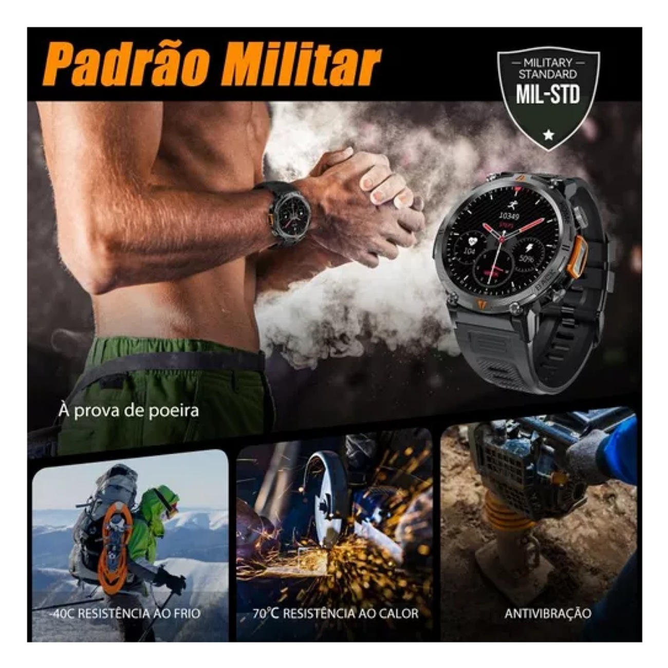 Smartwatch Eigiis KE Series KE3 Tactical 1.45" Caja 50mm De Abs Negra, Malla Negra Slicona Bisel Negro De Plástico