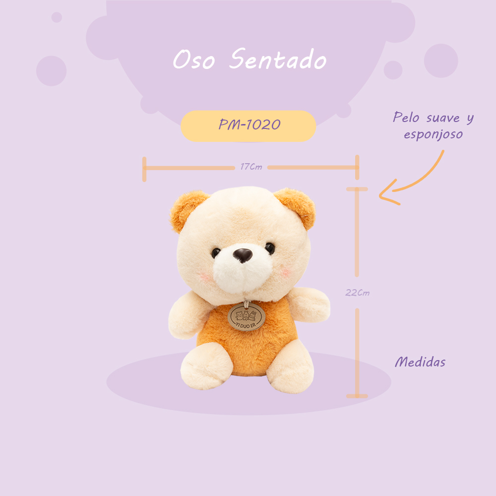 Osito sentado de Peluche de 22 cm Compañero de Juego y Siesta Materiales Suaves de Lujo.