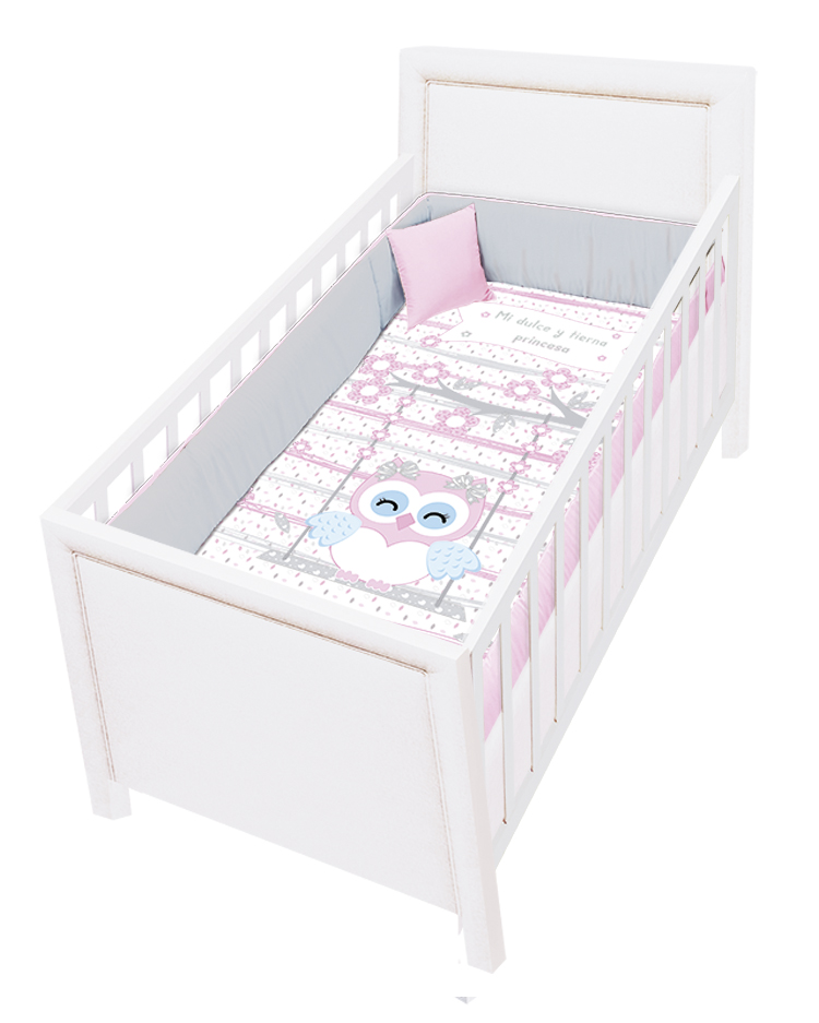 SET DE EDREDON PARA CAMA CUNA BUHO 4 PZAS