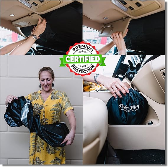 kinder Fluff Parasol para Auto -El único Parasol para Coche Certificado Que ha demostrado Bloquear el 99,87% de los RUV –Protector Solar –Accesorio para Auto -Parasol para Auto Parabrisas(Grande).
