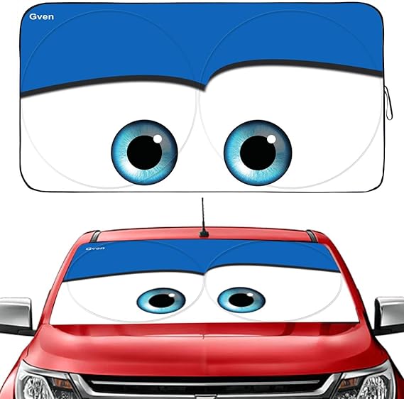 Gven Parasol para parabrisas, parasol para parabrisas delantero, divertido para los ojos del coche, protector de visera de sol, bloquea los rayos UV, plegable, 210T, mantiene tu vehículo fresco.