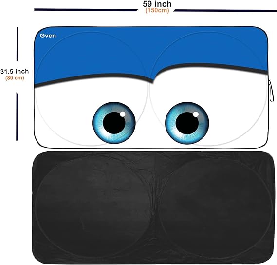 Gven Parasol para parabrisas, parasol para parabrisas delantero, divertido para los ojos del coche, protector de visera de sol, bloquea los rayos UV, plegable, 210T, mantiene tu vehículo fresco.