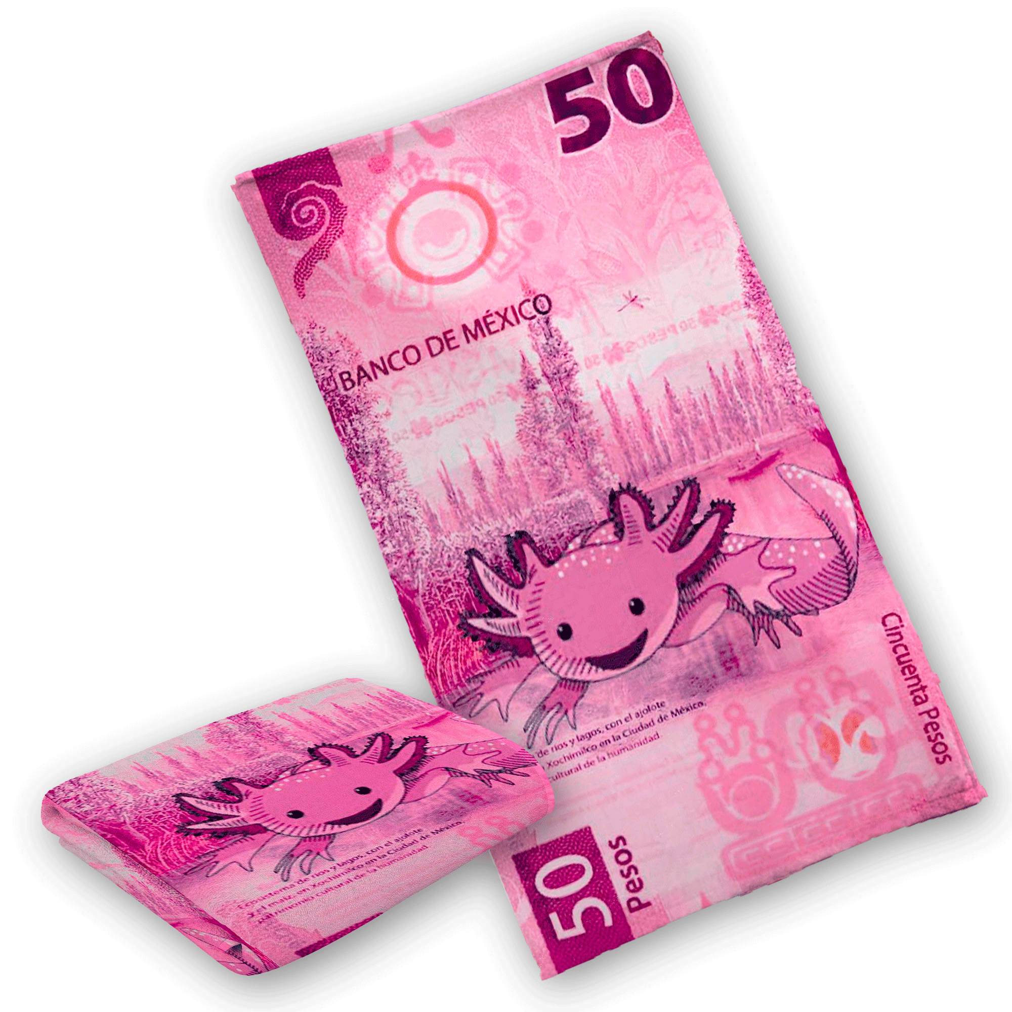 Toalla de Baño Diseño de Ajolote Billete de 50 pesos Ligera Y Suave Alta Calidad.