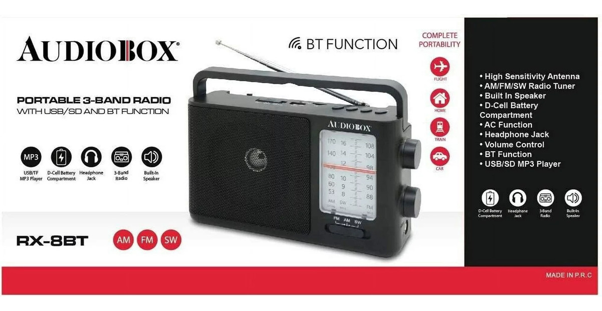 Radio Retro Inalámbrico Bluetooth AM FM USB Auricular ‎RX-8 Audiobox.