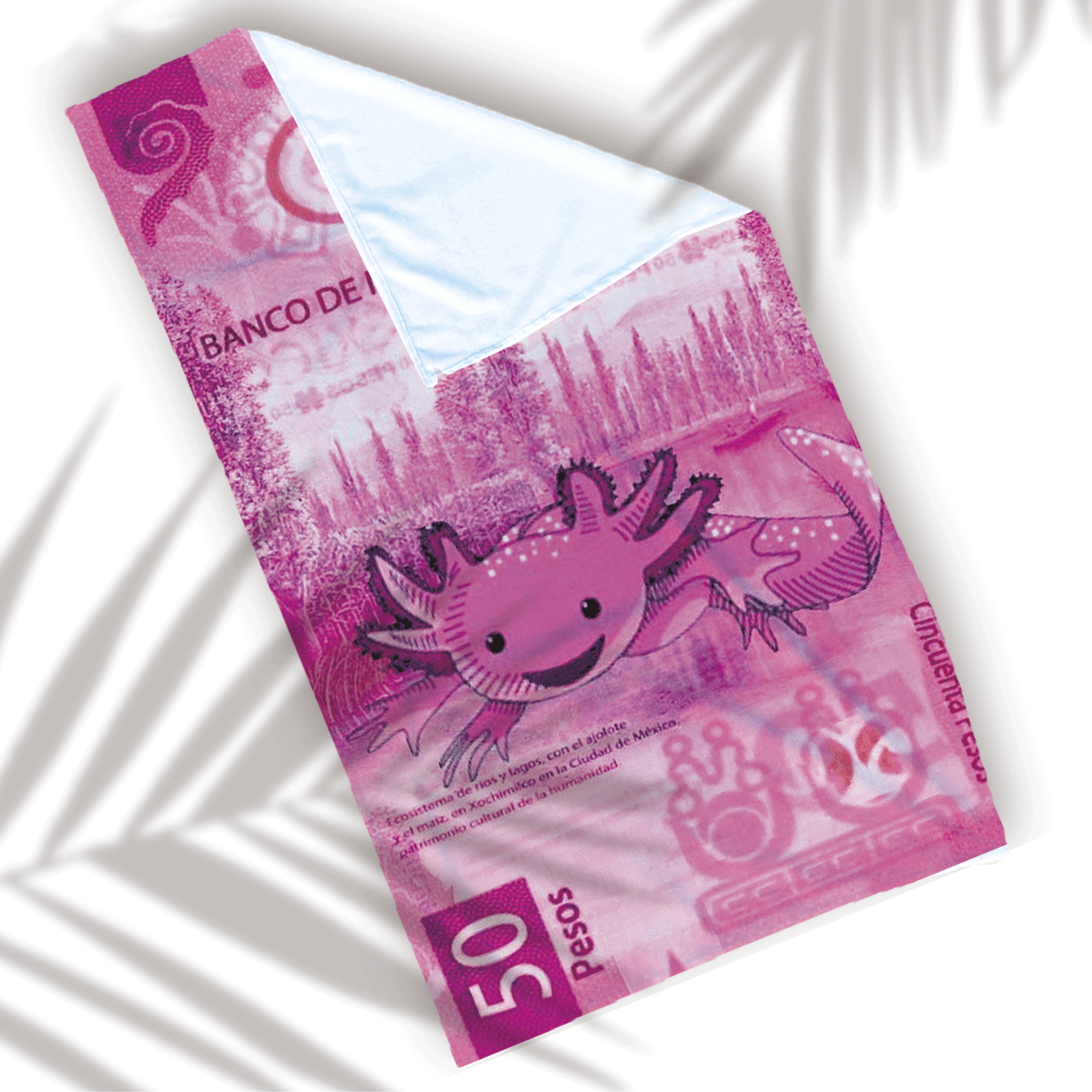 Toalla de Baño Diseño de Ajolote Billete de 50 pesos Ligera Y Suave Alta Calidad.
