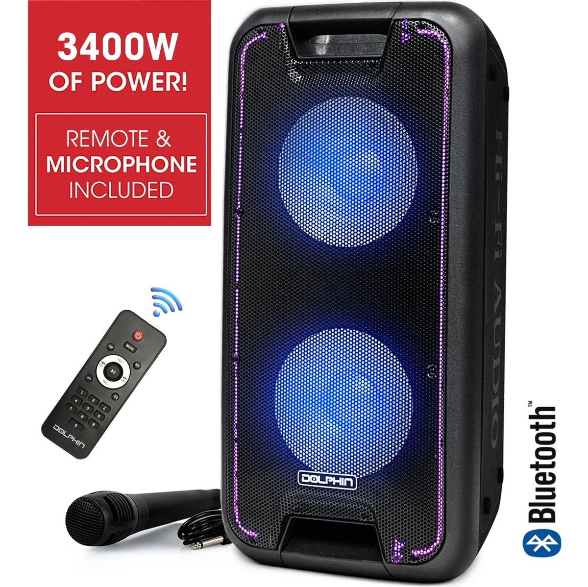 Bocina Bafle Recargable Dual 10" Bluetooth 3400w SP-210RBT Dolphin.