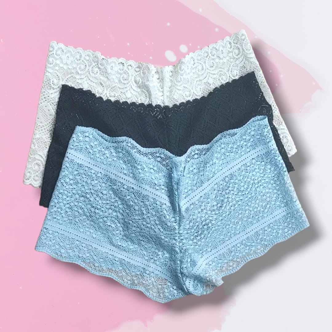 Set 6 calzones cacheteros con encaje para mujer, talla chica, color/modelo aleatorio.