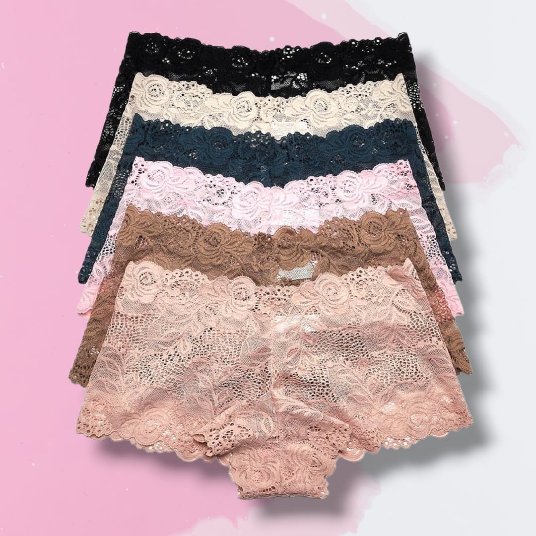 Set calzones cacheteros con encaje para mujer, talla grande