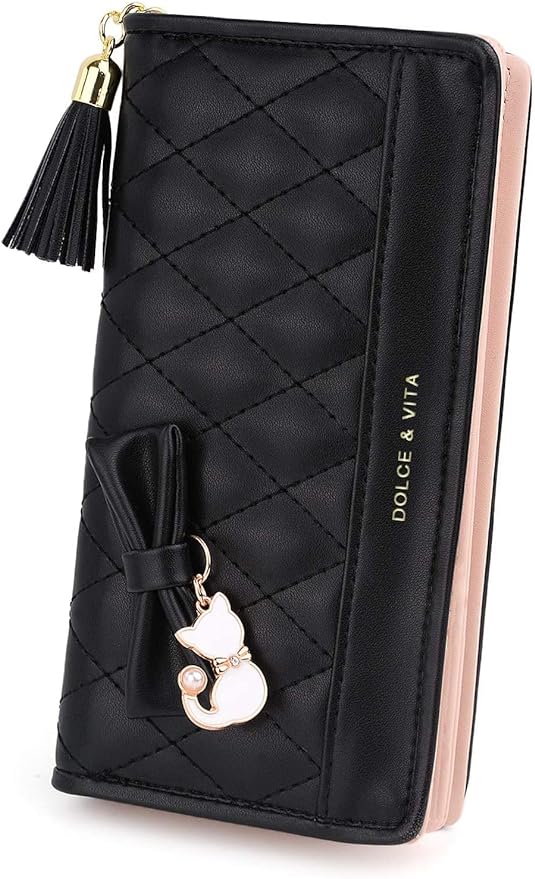 A Carteras De Mujer Grande Billetera Monedero Elegante Moderna Chicas Damas Moda Casual Piel Cuero Estilo Delgada Regalo Original (Negro).