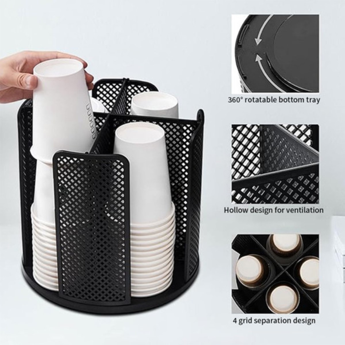 "Organizador De Vasos Con 4 Compartimentos Para Cafetería negro "