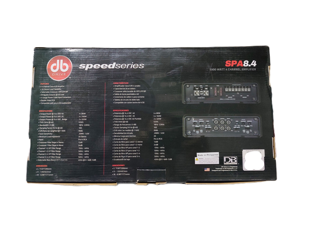 Amplificador 4 Canales DB Drive SPA8.4 1000 Watts Clase AB.
