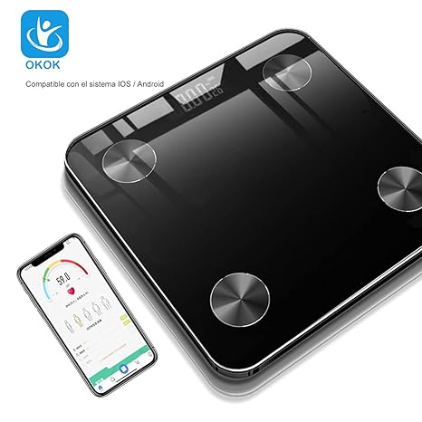 GGTT - Bascula Digital Corporal y Muscular, Balanza Inteligente, Conexión via Bluetooth al App, Pesos de Hasta 180 Kg, Precisión Hasta 0.01Kg, Soporta Recordar Datos de 8 Usuarios (Negro.