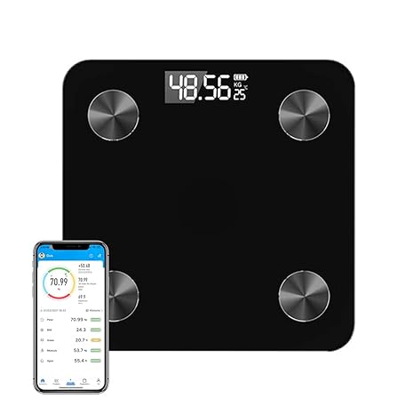 GGTT - Bascula Digital Corporal y Muscular, Balanza Inteligente, Conexión via Bluetooth al App, Pesos de Hasta 180 Kg, Precisión Hasta 0.01Kg, Soporta Recordar Datos de 8 Usuarios (Negro.