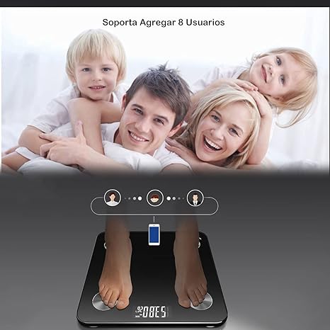 GGTT - Bascula Digital Corporal y Muscular, Balanza Inteligente, Conexión via Bluetooth al App, Pesos de Hasta 180 Kg, Precisión Hasta 0.01Kg, Soporta Recordar Datos de 8 Usuarios (Negro.