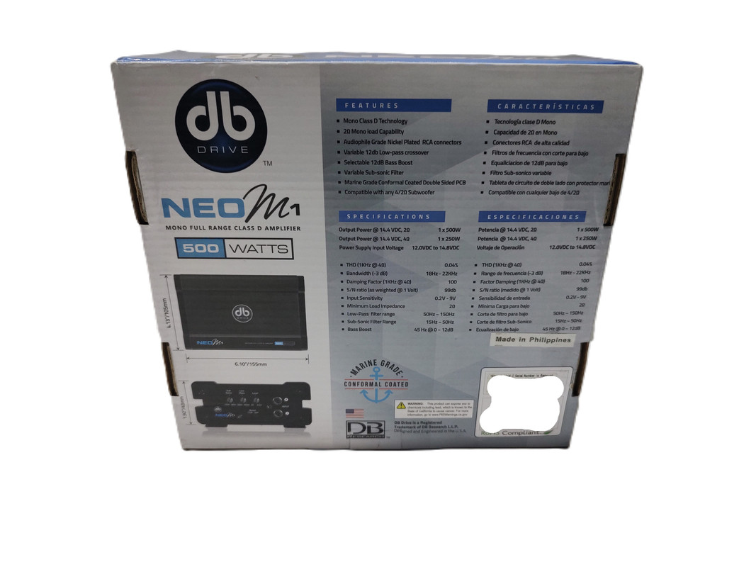 Amplificador Marino Monoblock DB Drive NEO M1 500W Clase D.