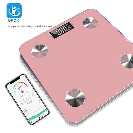 GGTT - Bascula Digital Corporal y Muscular, Balanza Inteligente, Análisis de datos múltiples, Conexión via Bluetooth al App, Pesos de Hasta 180 Kg, Precisión Hasta 0.01Kg Oro Rosa).
