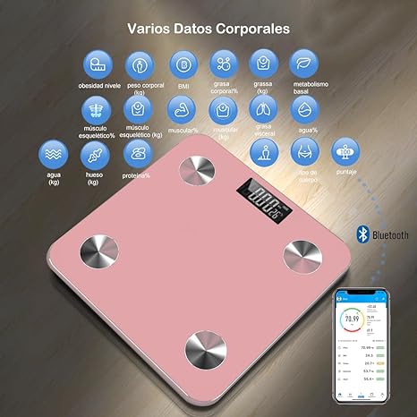 GGTT - Bascula Digital Corporal y Muscular, Balanza Inteligente, Análisis de datos múltiples, Conexión via Bluetooth al App, Pesos de Hasta 180 Kg, Precisión Hasta 0.01Kg Oro Rosa).