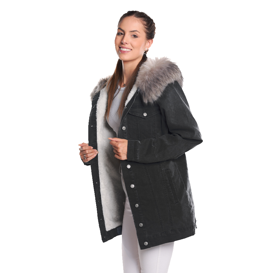 Cazadora de mezclilla abrigo gabardina con gorro peluche desmontable