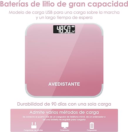 bascula digital corporal Grasa corporal Báscula de baño de peso digital con tecnología de paso, báscula de baño de cuerpo de precisión, pantalla LED retroiluminada de vidrio templado de 6 mm fácil de leer (rosado).