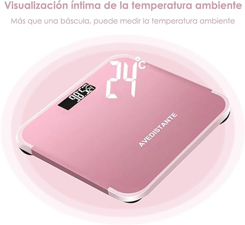 bascula digital corporal Grasa corporal Báscula de baño de peso digital con tecnología de paso, báscula de baño de cuerpo de precisión, pantalla LED retroiluminada de vidrio templado de 6 mm fácil de leer (rosado).