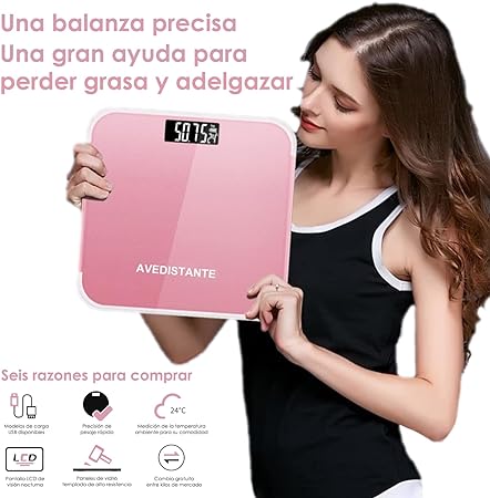 bascula digital corporal Grasa corporal Báscula de baño de peso digital con tecnología de paso, báscula de baño de cuerpo de precisión, pantalla LED retroiluminada de vidrio templado de 6 mm fácil de leer (rosado).