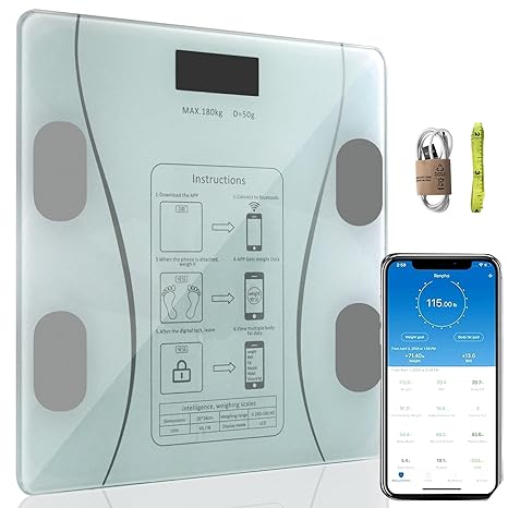 Escala de Grasa Corporal, Báscula Digital Inteligente, 59 datos Relacionados Analizador de Composición,400 libras, Compatible con las Aplicaciones de IOS y Android, Gerente de Peso Perfecto Blanco.