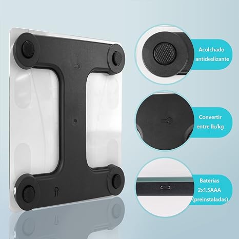 Escala de Grasa Corporal, Báscula Digital Inteligente, 59 datos Relacionados Analizador de Composición,400 libras, Compatible con las Aplicaciones de IOS y Android, Gerente de Peso Perfecto Blanco.