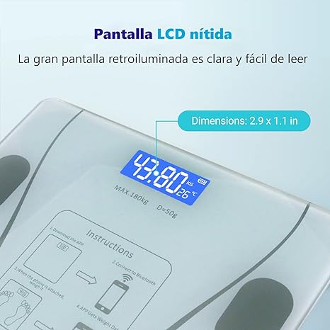 Escala de Grasa Corporal, Báscula Digital Inteligente, 59 datos Relacionados Analizador de Composición,400 libras, Compatible con las Aplicaciones de IOS y Android, Gerente de Peso Perfecto Blanco.