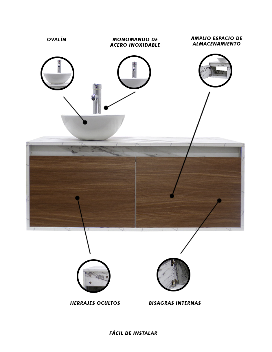 Gabinete Para Baño Luxury Smooth Con Ovalin Y Monomando