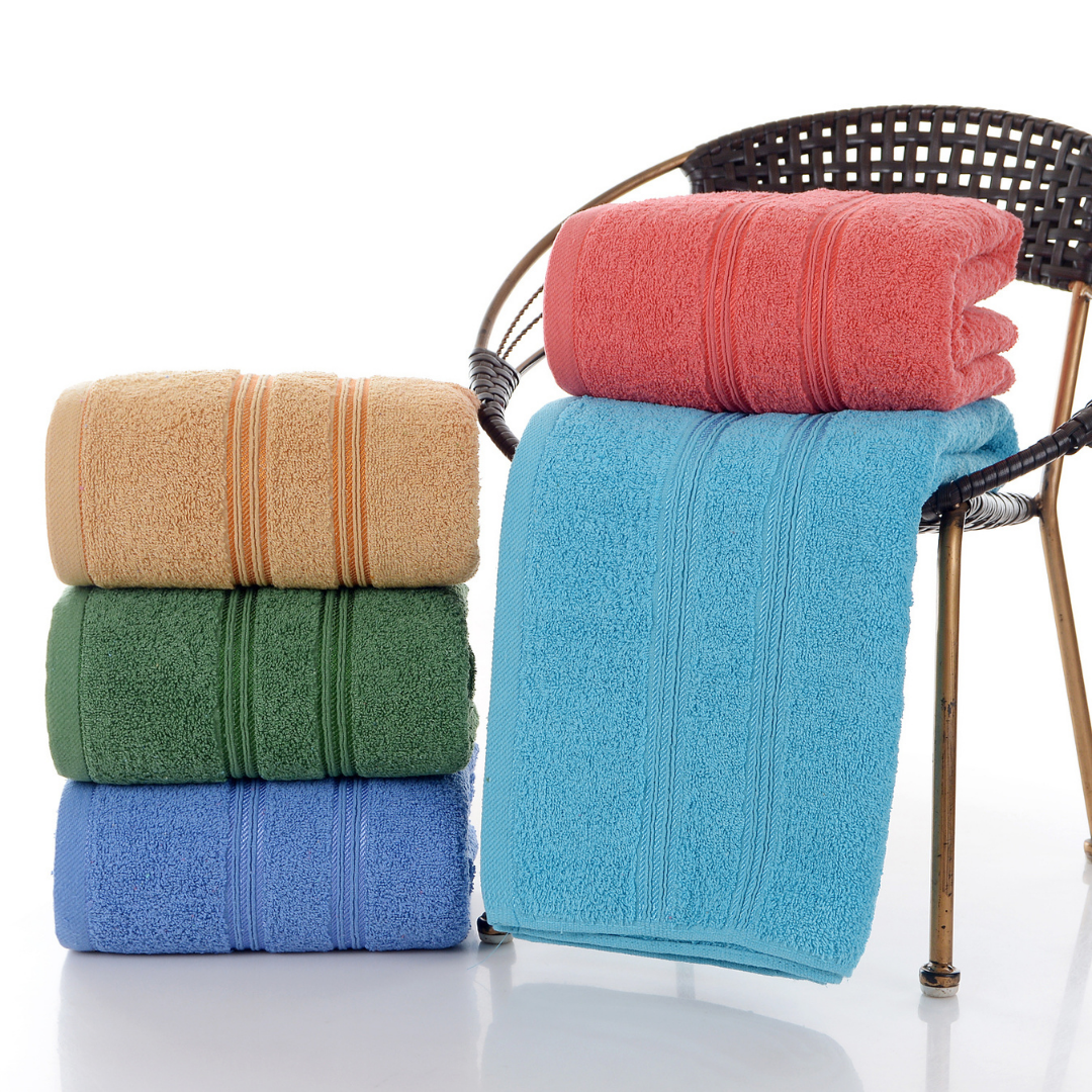Genérico Toallas de baño Grandes de algodón 80%, Juego de 5 Toallas, 600 Gramos por Metro Cuadrado, Colores Vibrantes Secado rápido y superabosrbentes (2 Rayas).