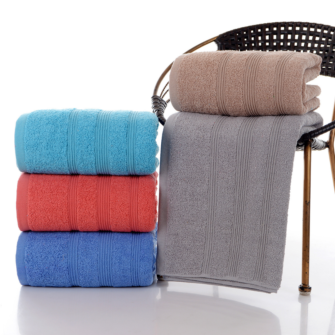 Toallas de baño Grandes de algodón 80%, Juego de 5 Toallas, 600 Gramos por Metro Cuadrado, Colores Vibrantes Secado rápido y superabosrbentes (3 Rayas).
