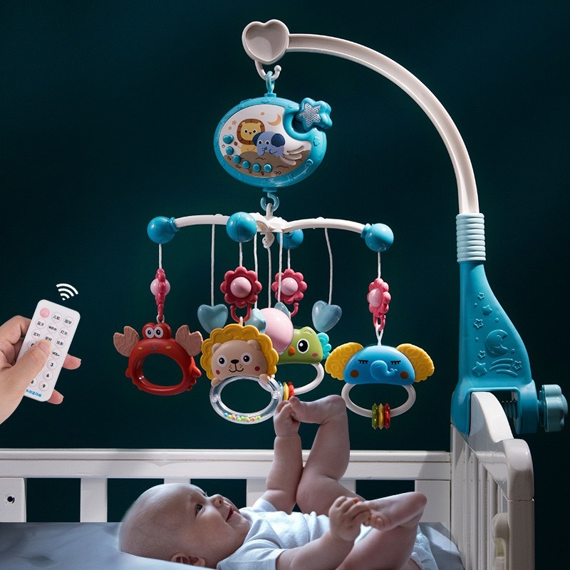 Brazo Móvil Musical Para Cuna Sonajero Giratoria Proyector AZUL.