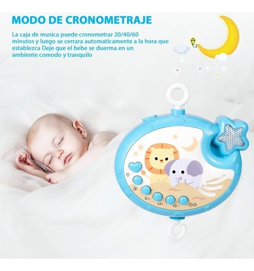 Brazo Móvil Musical Para Cuna Sonajero Giratoria Proyector AZUL.