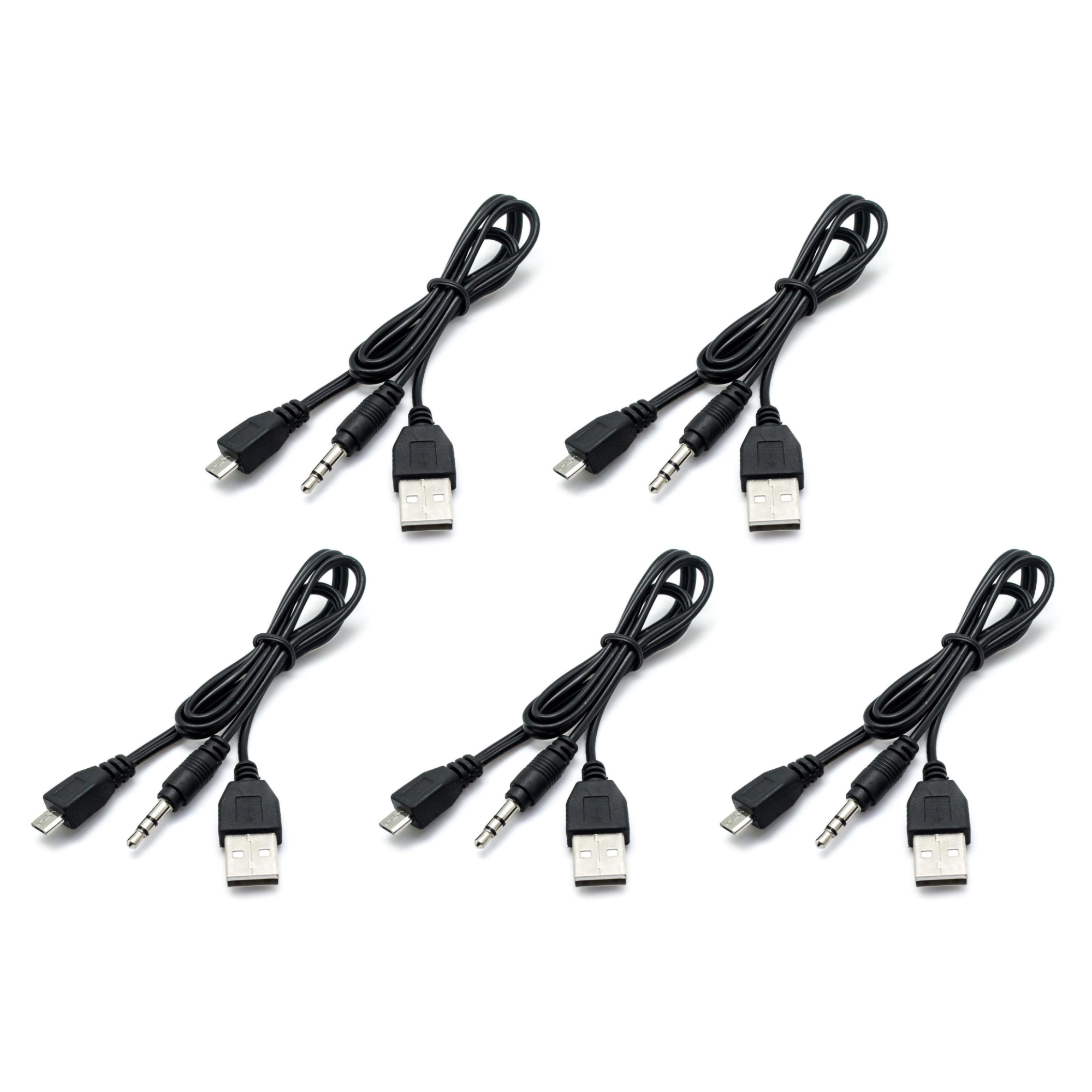 Paquete 5 Cables Micro USB V8 con Auxiliar 3.5mm.
