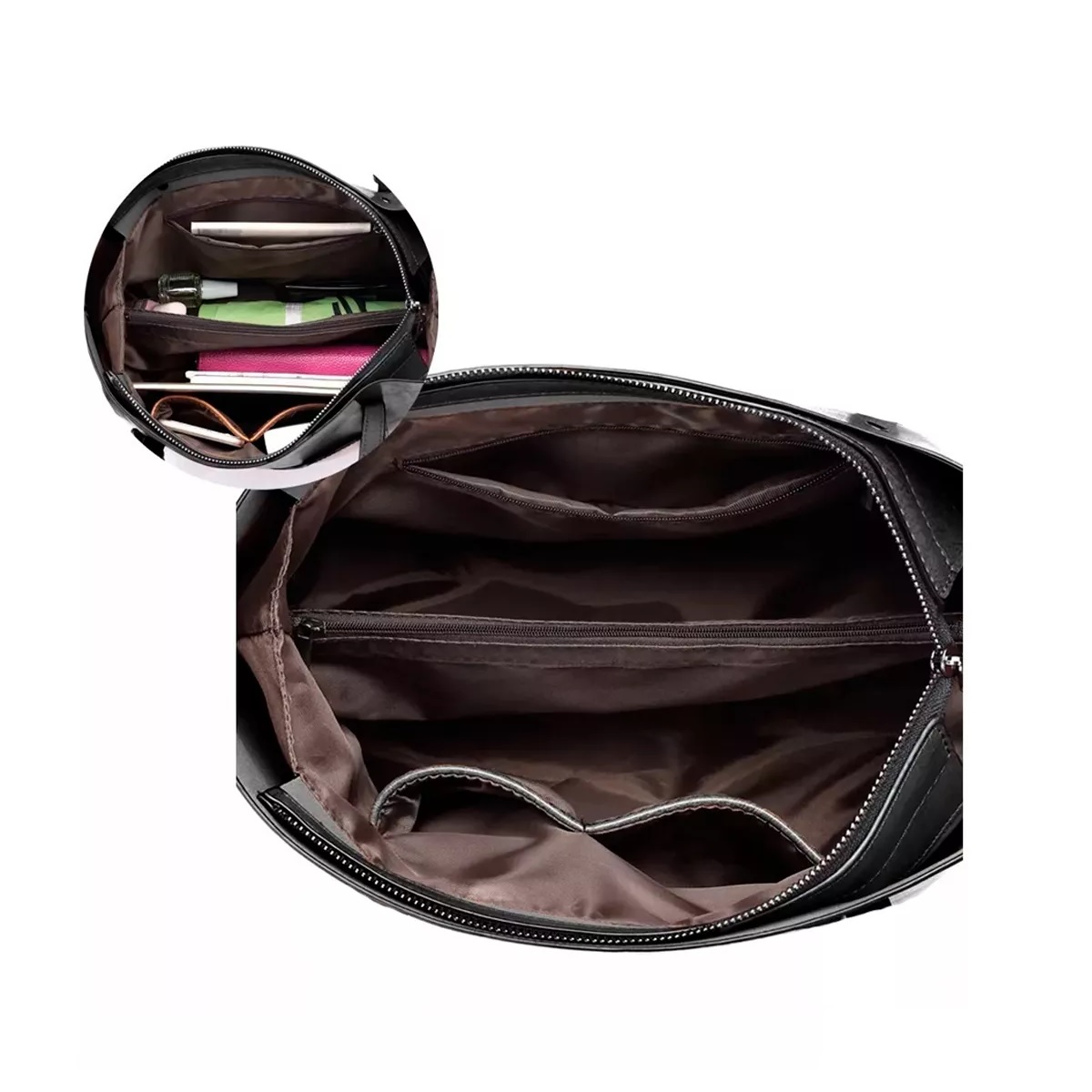 Bolsa De Mano Hombro Mujer Piel Bolso Interior Resistente Color Negro