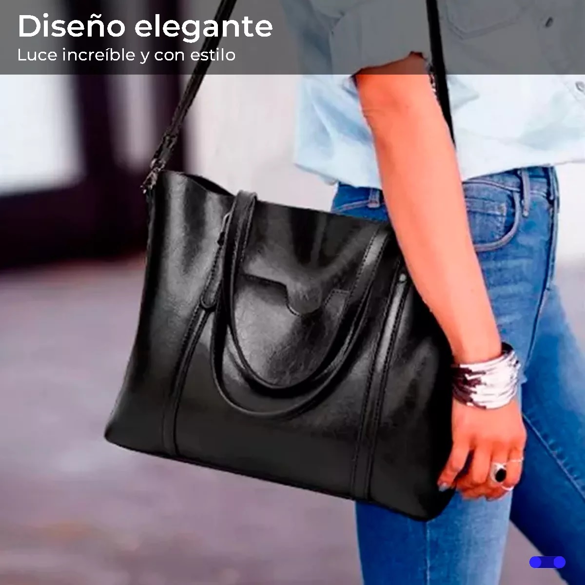 Bolsa De Mano Hombro Mujer Piel Bolso Interior Resistente Color Negro