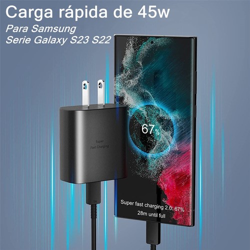 "Cargador Tipo C De 45w Para Samsung S23 S24 Ultra 2 Piezas negros "