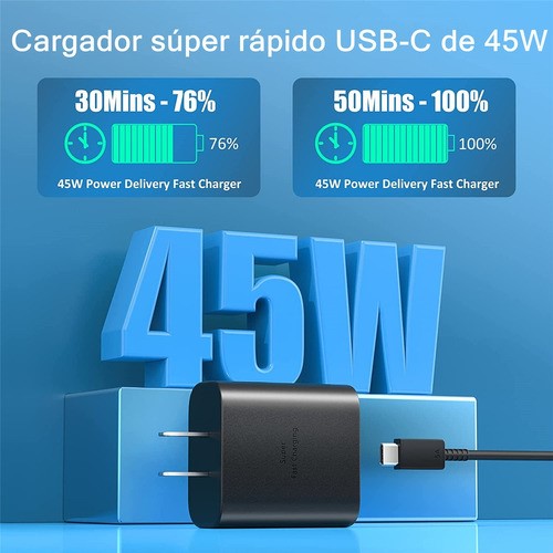 "Cargador Tipo C De 45w Para Samsung S23 S24 Ultra 2 Piezas negros "