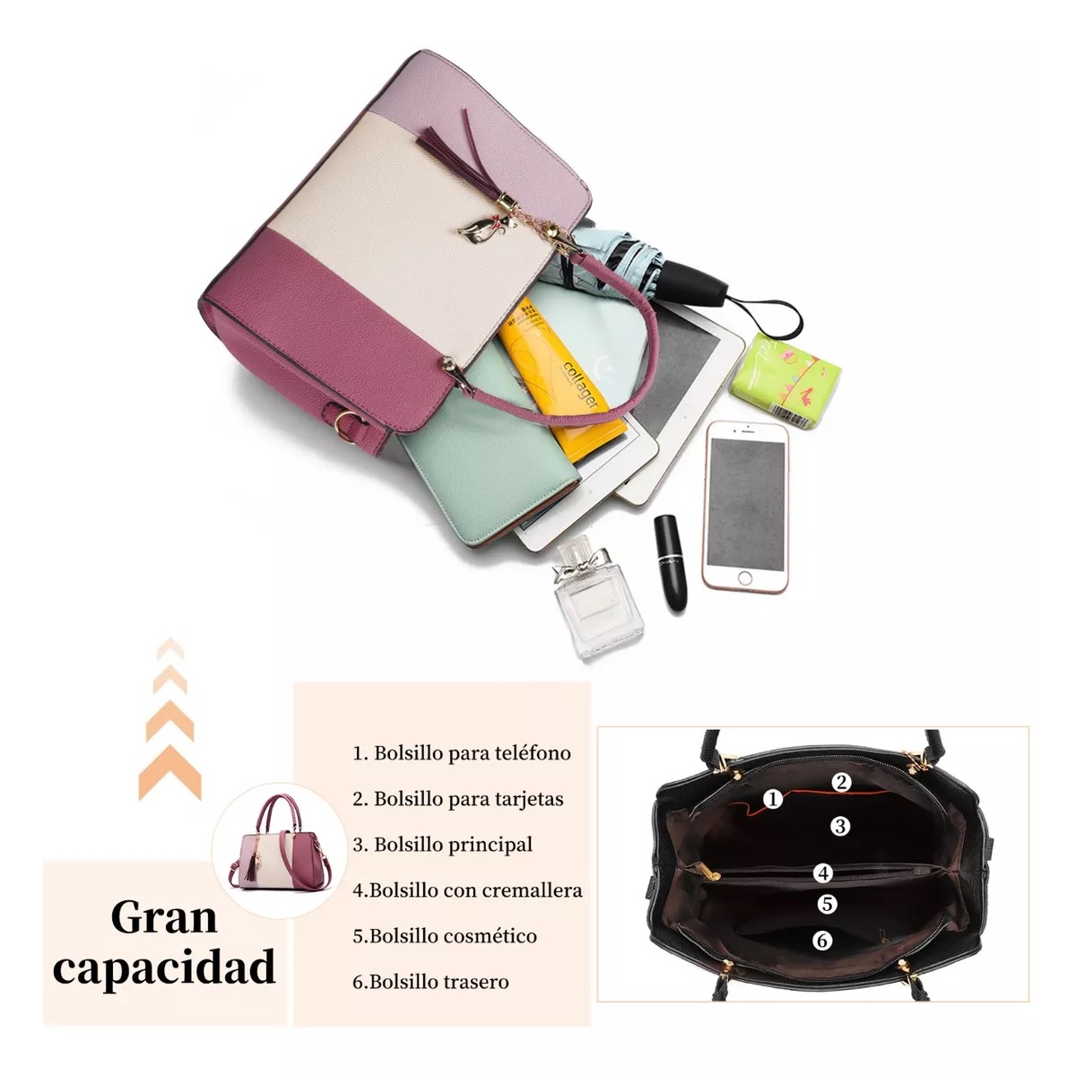 Bolsa Mujer Dama Moda Rosa Oscuro Gato.