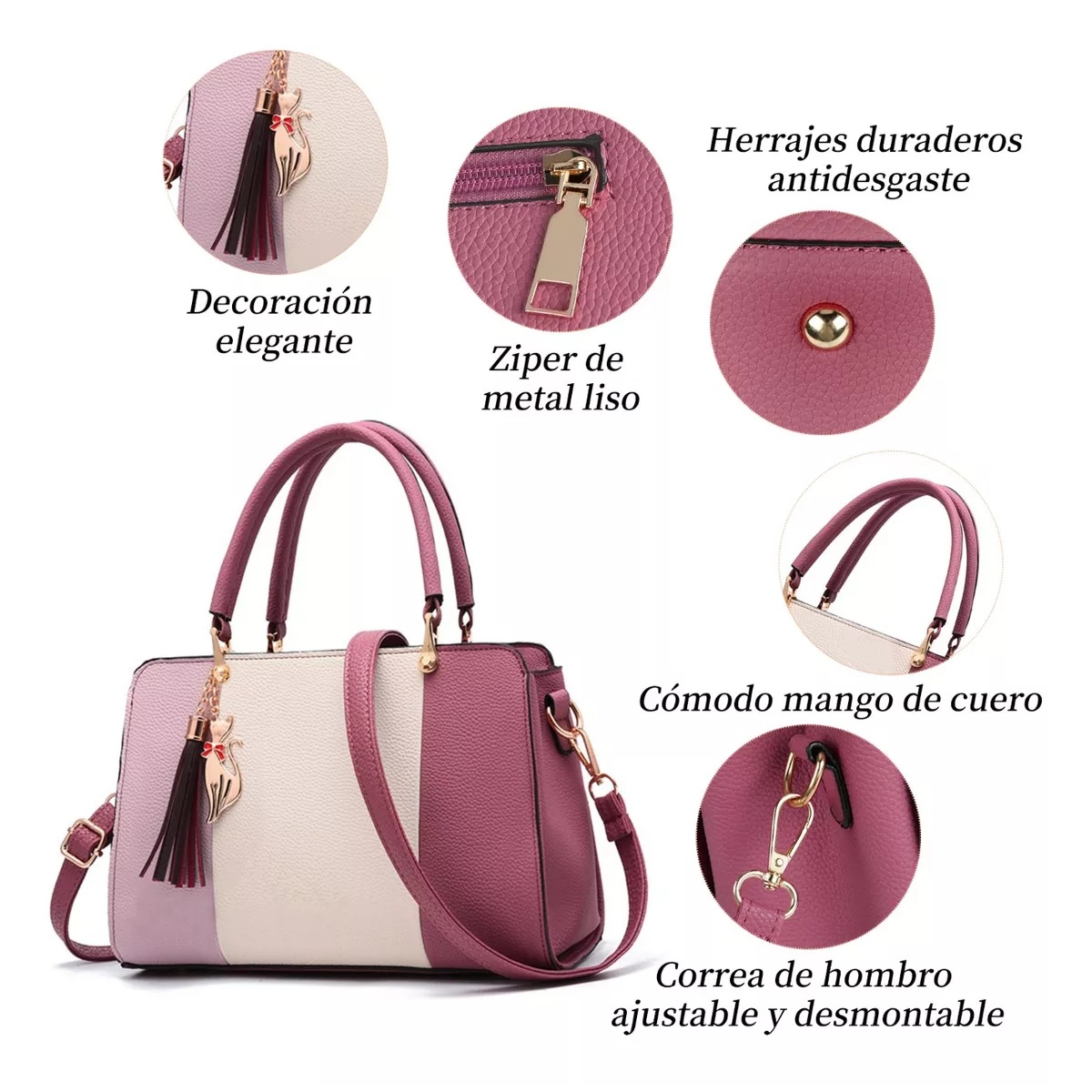 Bolsa Mujer Dama Moda Rosa Oscuro Gato.