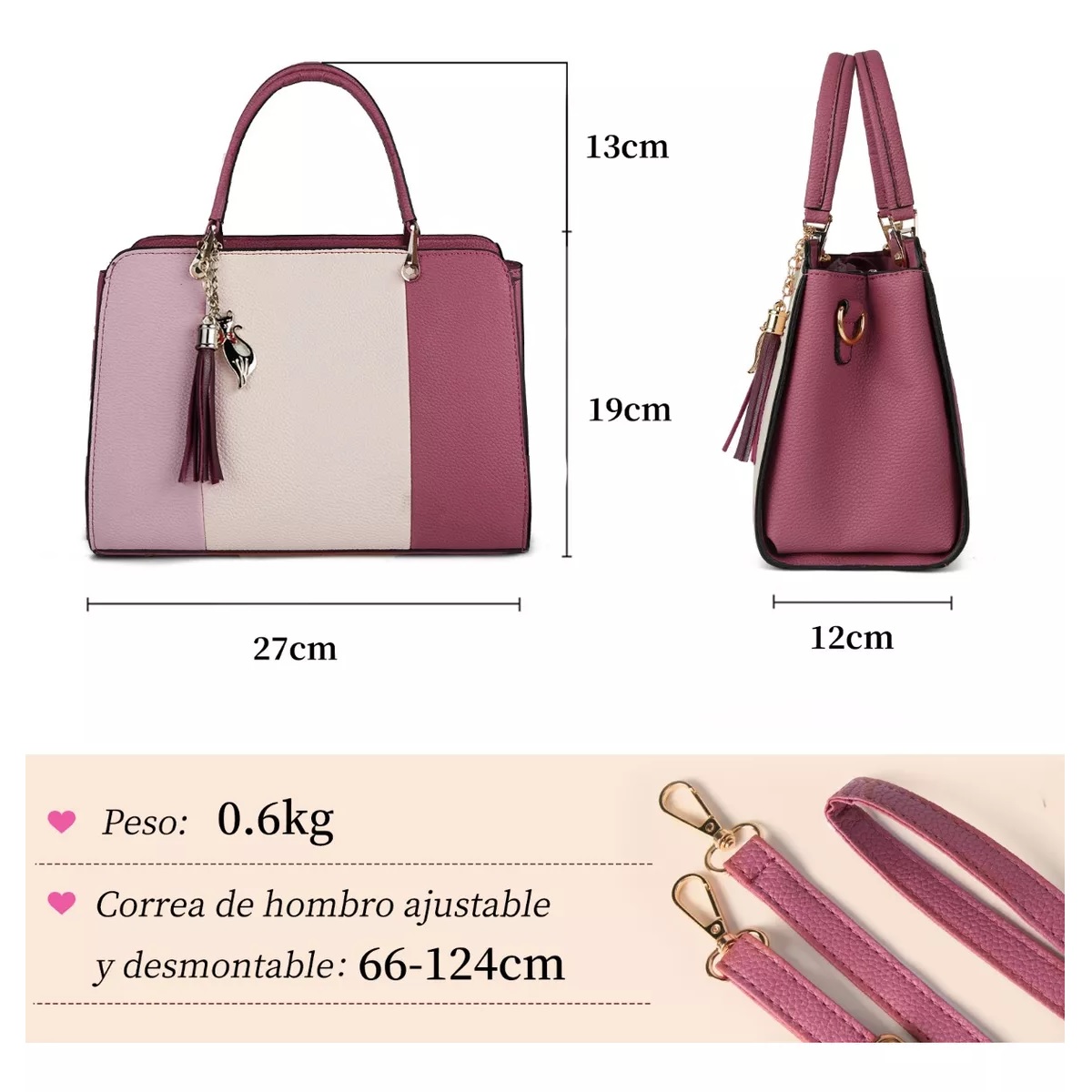 Bolsa Mujer Dama Moda Rosa Oscuro Gato.