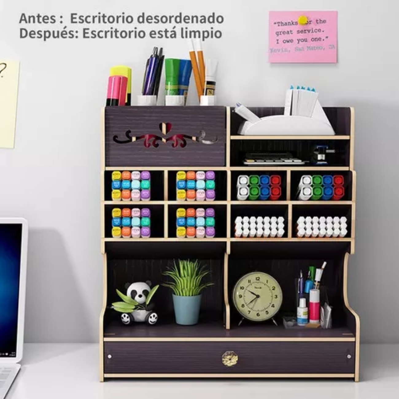 Organizador De Escritorio C/compartimentos Plumones Lapices Negro