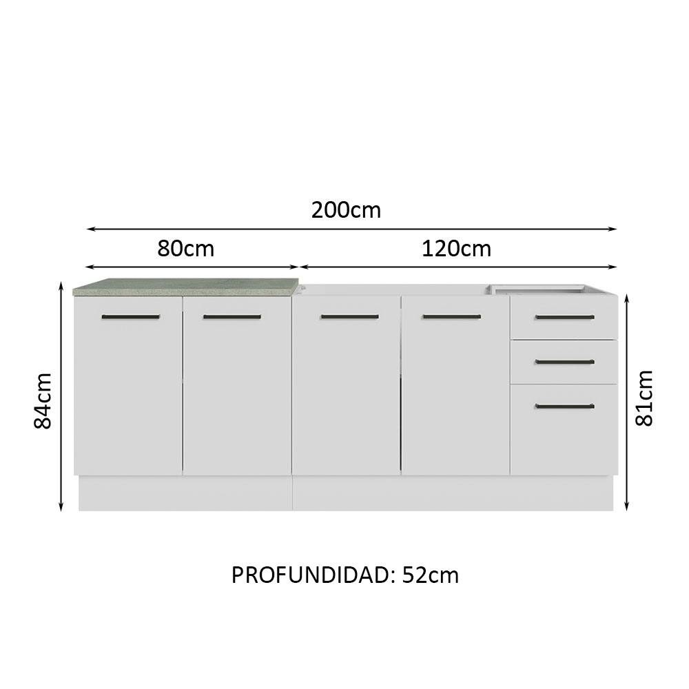 Mueble de Cocina 200cm Con Tarja Agata Blanco.