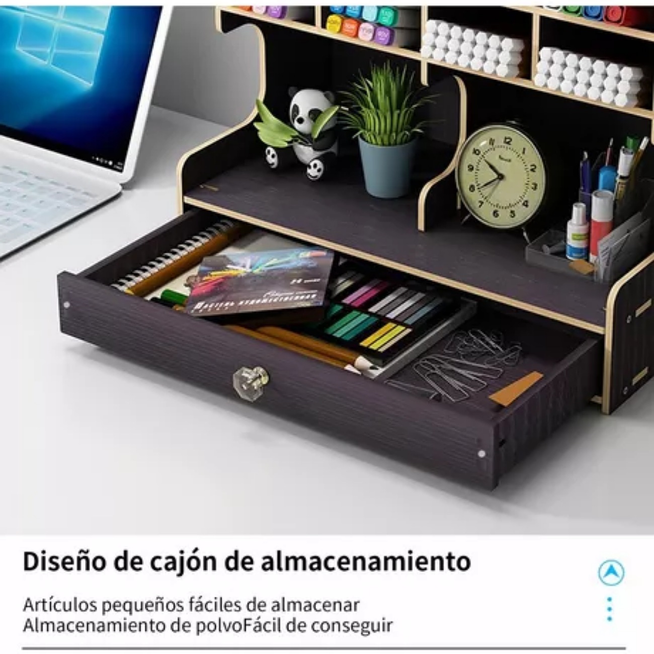 Organizador De Escritorio C/compartimentos Plumones Lapices Negro