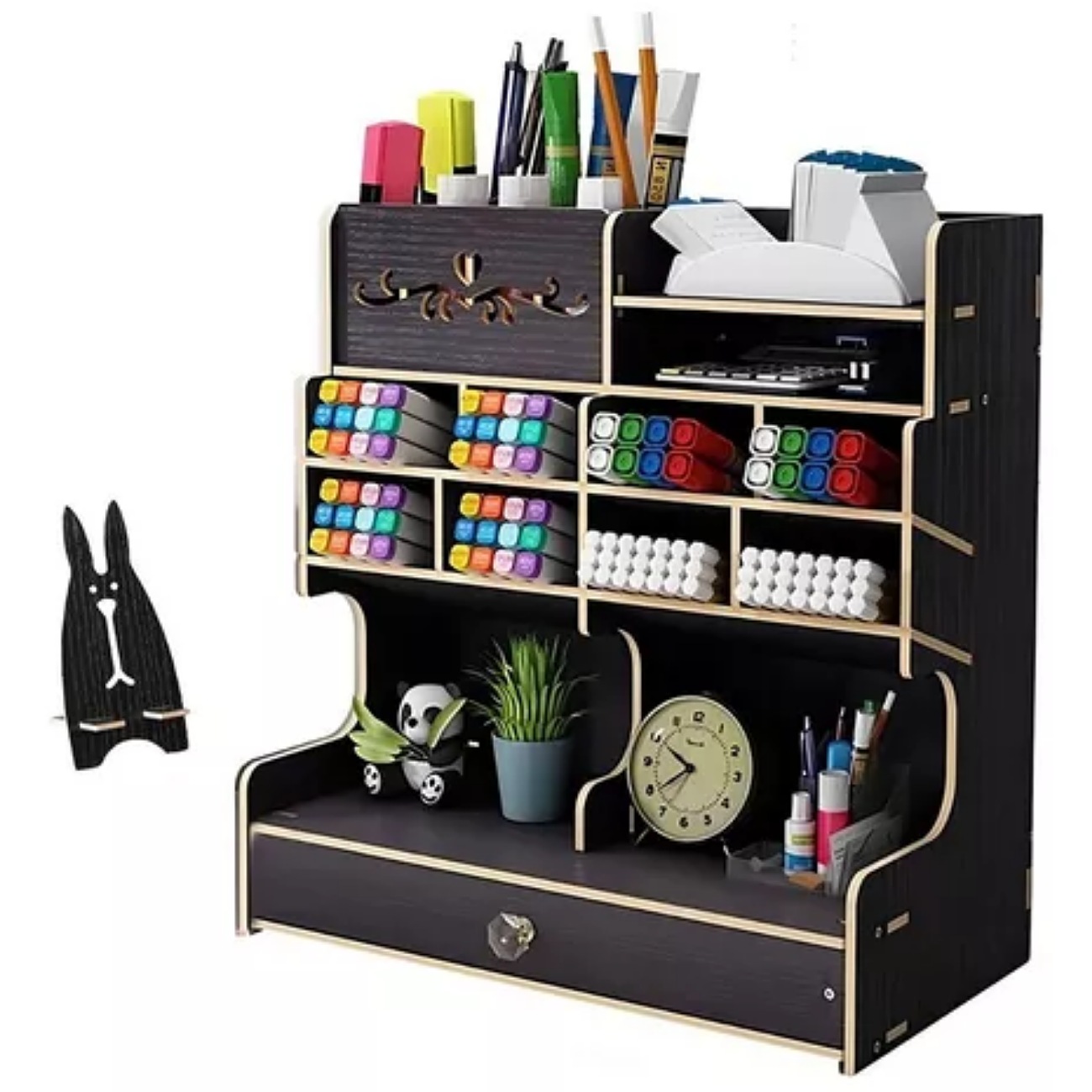 Organizador De Escritorio C/compartimentos Plumones Lapices Negro