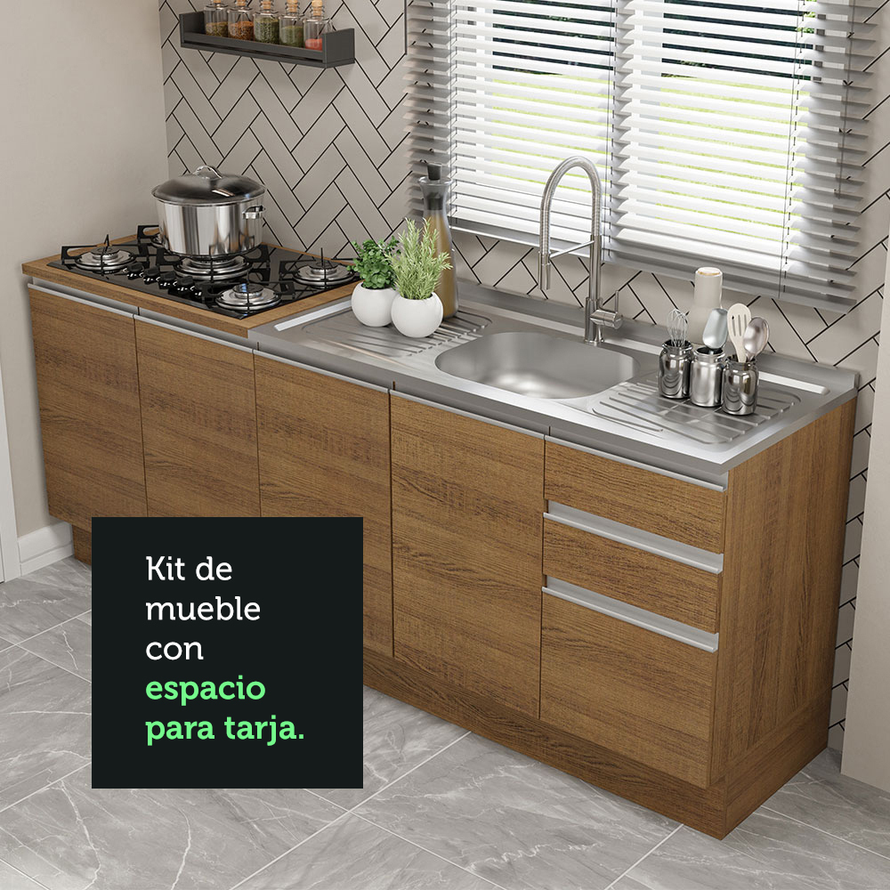 Mueble de Cocina 200cm Con Tarja Glamy Marron.