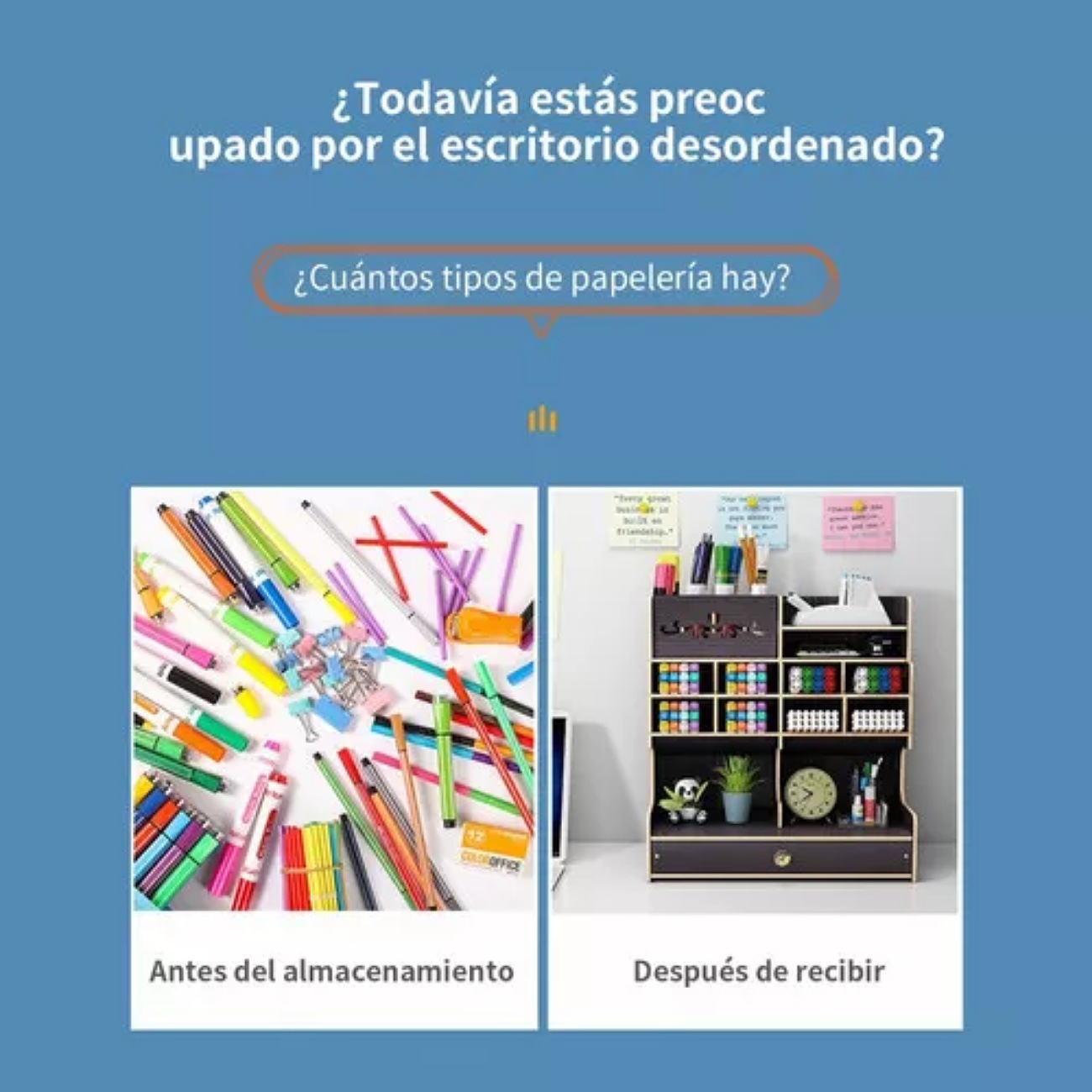 Organizador De Escritorio C/compartimentos Plumones Lapices Negro