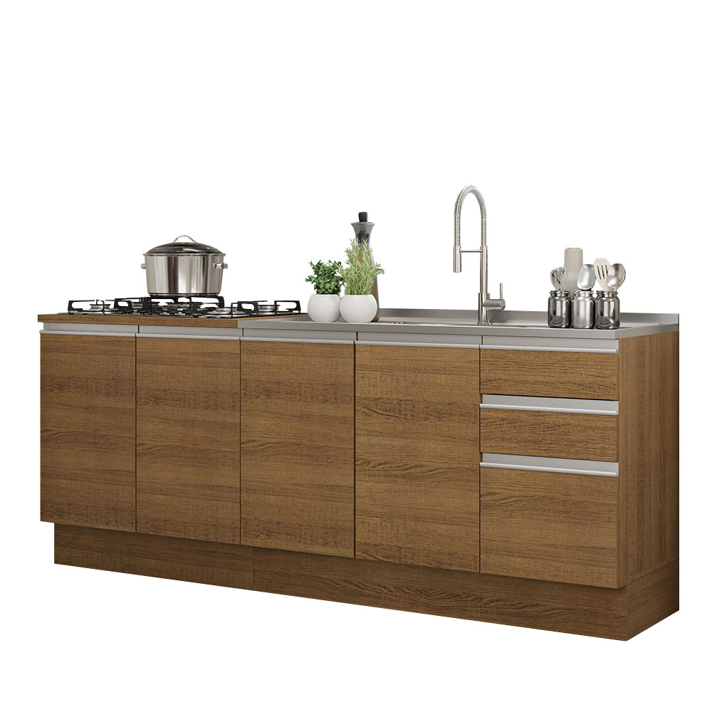 Mueble de Cocina 200cm Con Tarja Glamy Marron.
